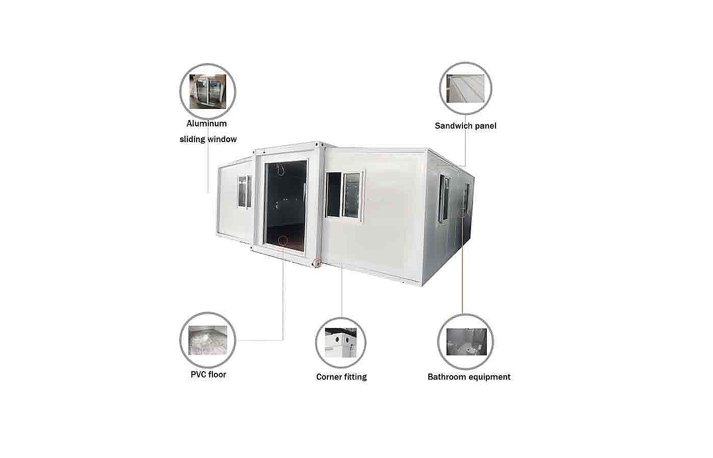 Moderner, erweiterbarer 20-Fuß-Container, maßgeschneiderter Laden mit raumhohen Fenstern Moderner, erweiterbarer 20-Fuß-Container, maßgeschneiderter Laden mit raumhohen Fenstern